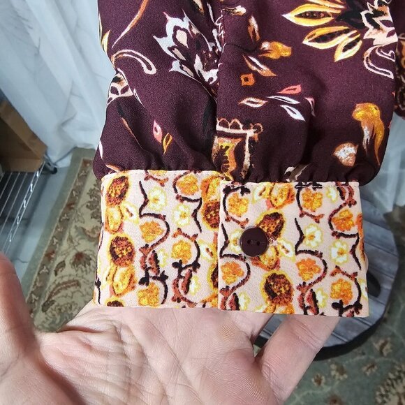 Dip Plum Orange Floral Boho Fairy Festival Peasant Blouse Size L - Picture 4 of 12